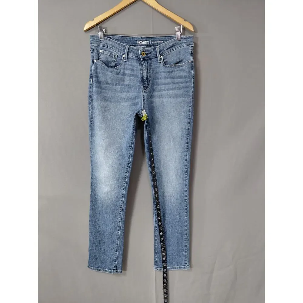 LEVI STRAUSS SIGNATURE Blue Straight Stretch Jeans Women Slim Denim Size 12